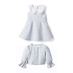 Janie And Jack 2pc Sky Blue Tweed Collared Dress Size 12-18 Months